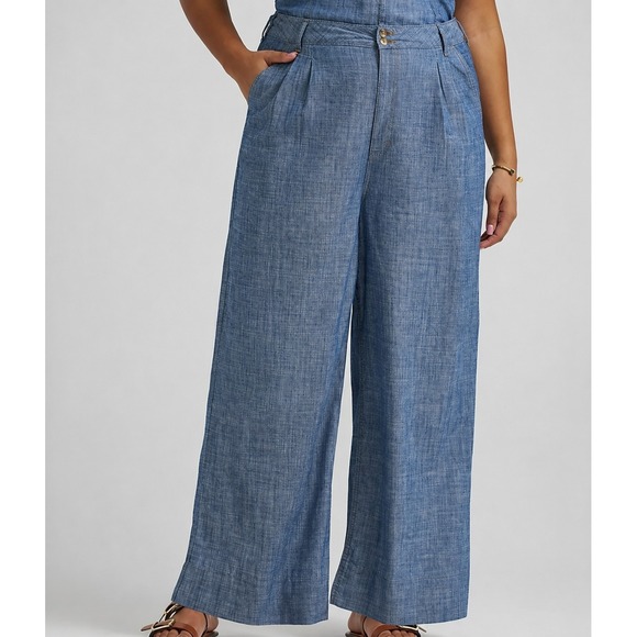 Lee Pants - Lee Heritage Wide Leg Chambray Pants Womens Size 12 Blue NWT Lightweight